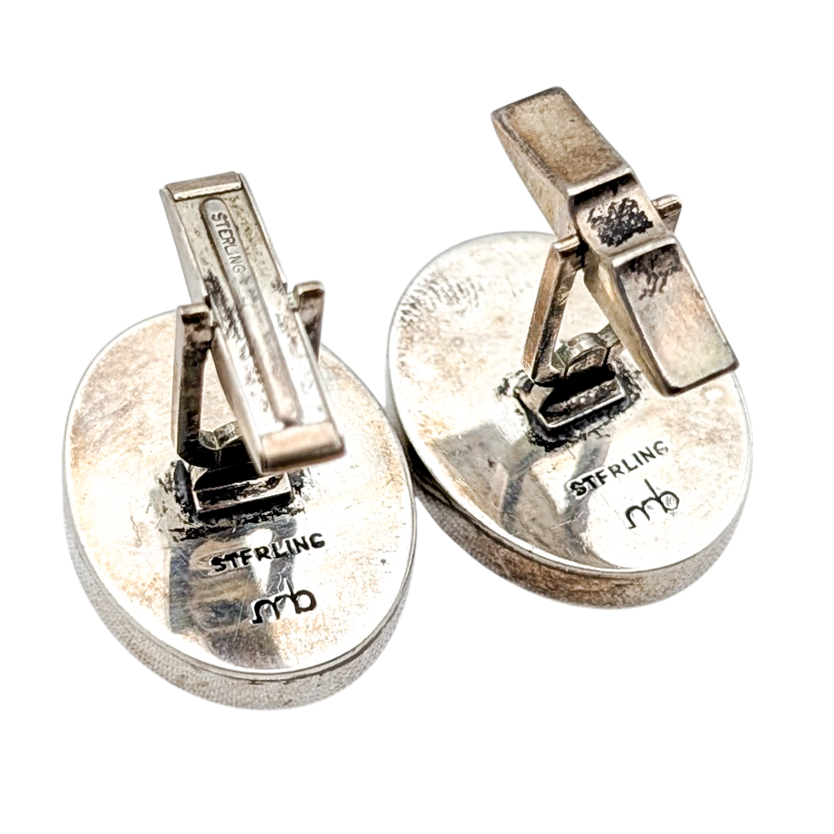 Vintage Sterling Silver Fossil Walrus Tusk Cuff Links