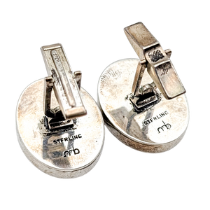 Vintage Sterling Silver Fossil Walrus Tusk Cuff Links