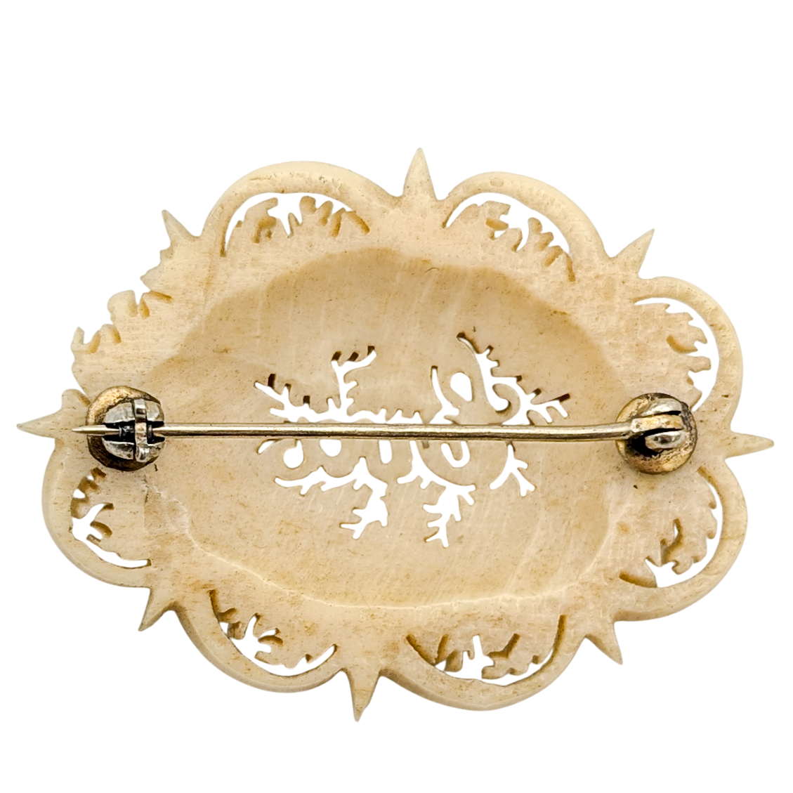 Antique Victorian Carved Bone Eva Name Brooch
