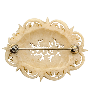 Antique Victorian Carved Bone Eva Name Brooch