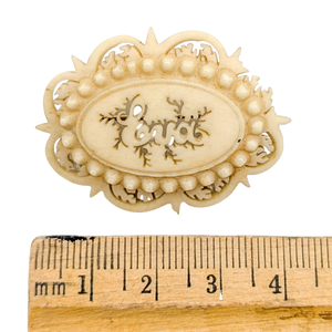 Antique Victorian Carved Bone Eva Name Brooch