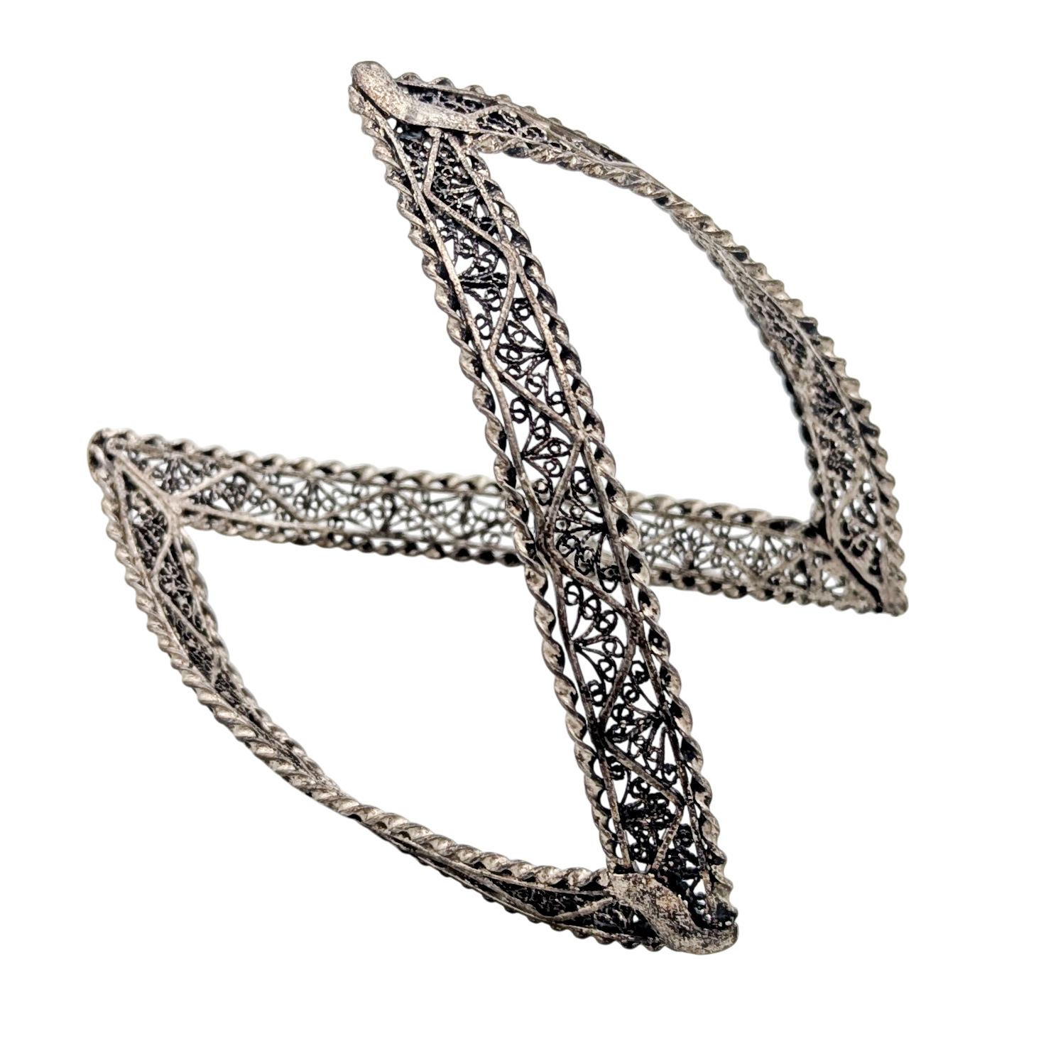 Vintage Silver Filigree Chevron Bangle