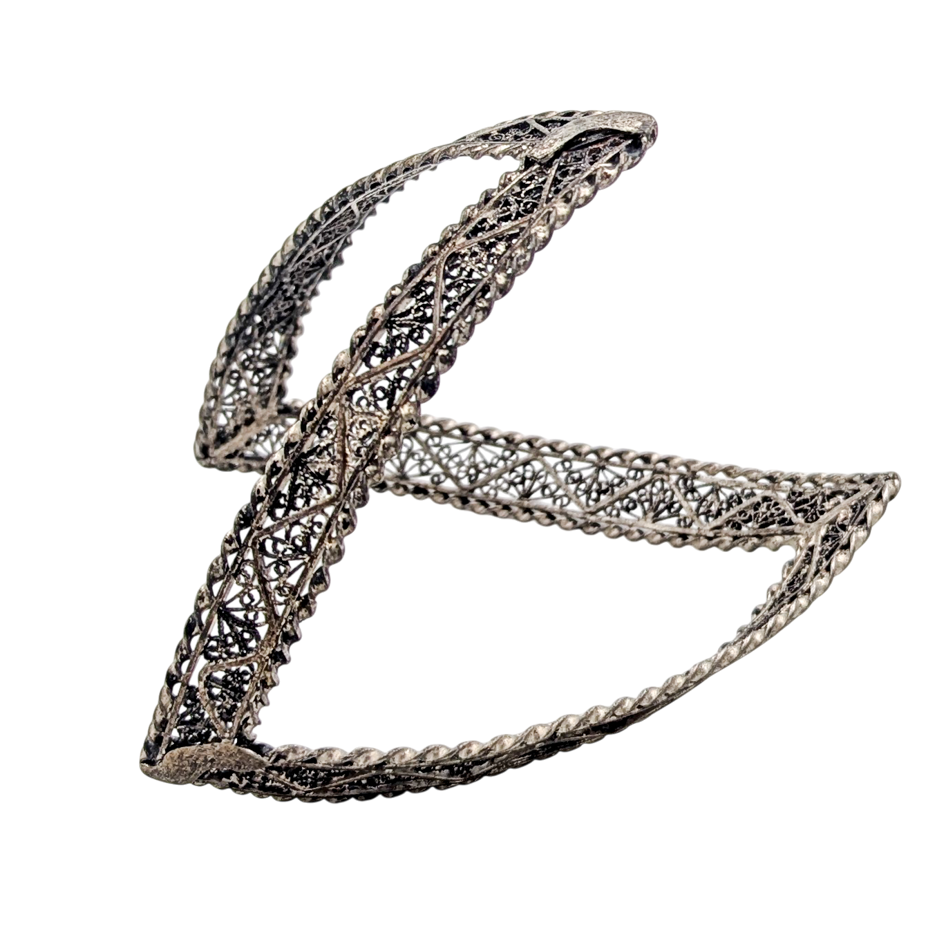 Vintage Silver Filigree Chevron Bangle