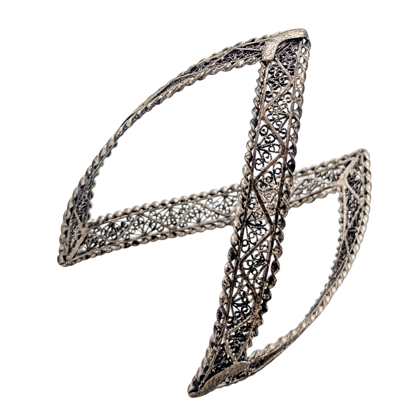 Vintage Silver Filigree Chevron Bangle