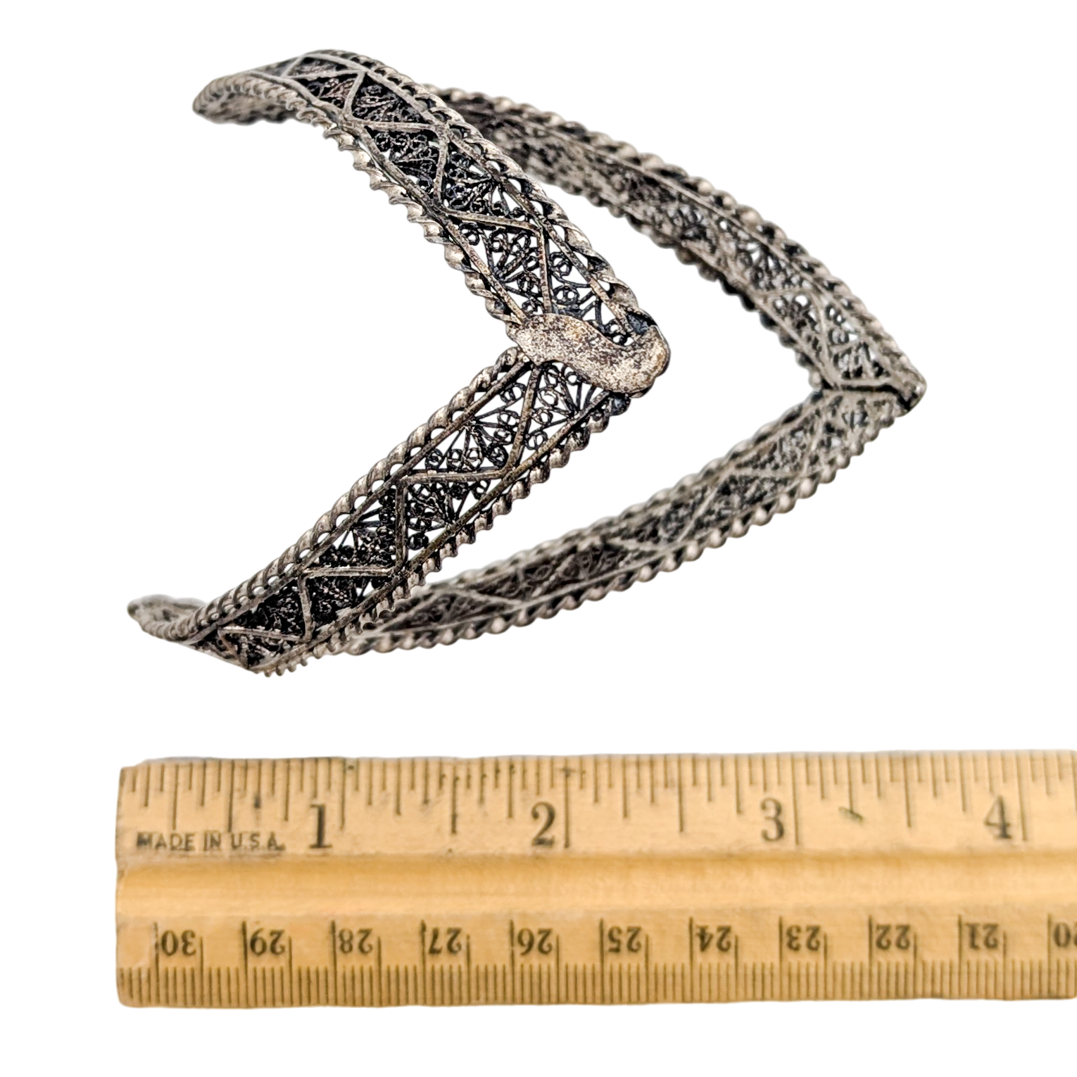 Vintage Silver Filigree Chevron Bangle