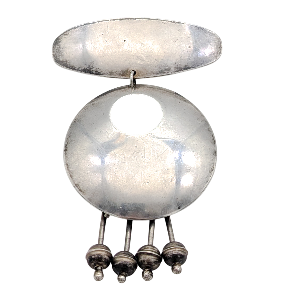 Mid-Century Sterling Silver Modernist Dangle Brooch