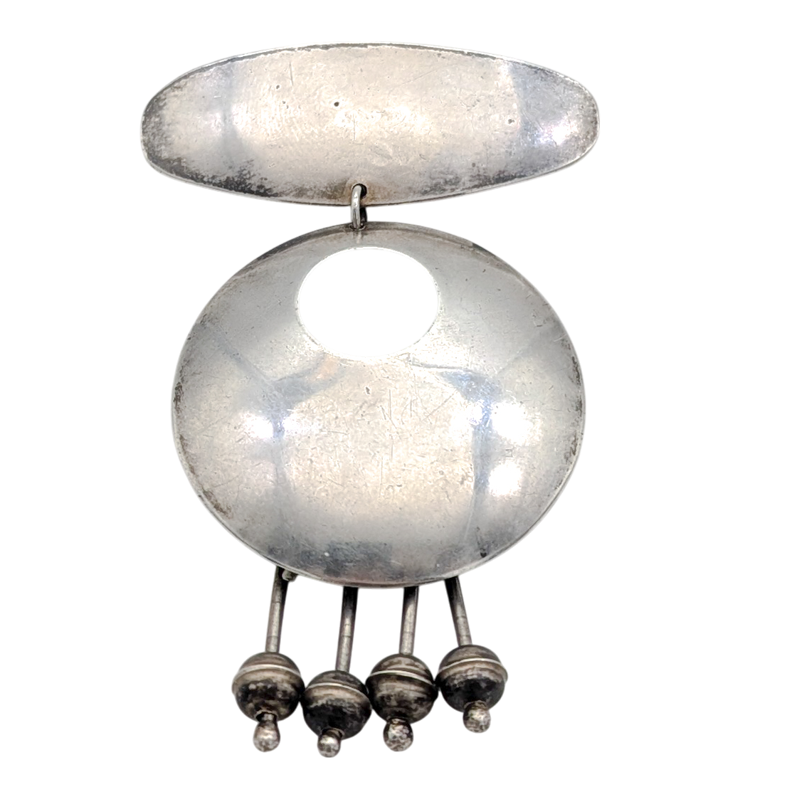 Mid-Century Sterling Silver Modernist Dangle Brooch