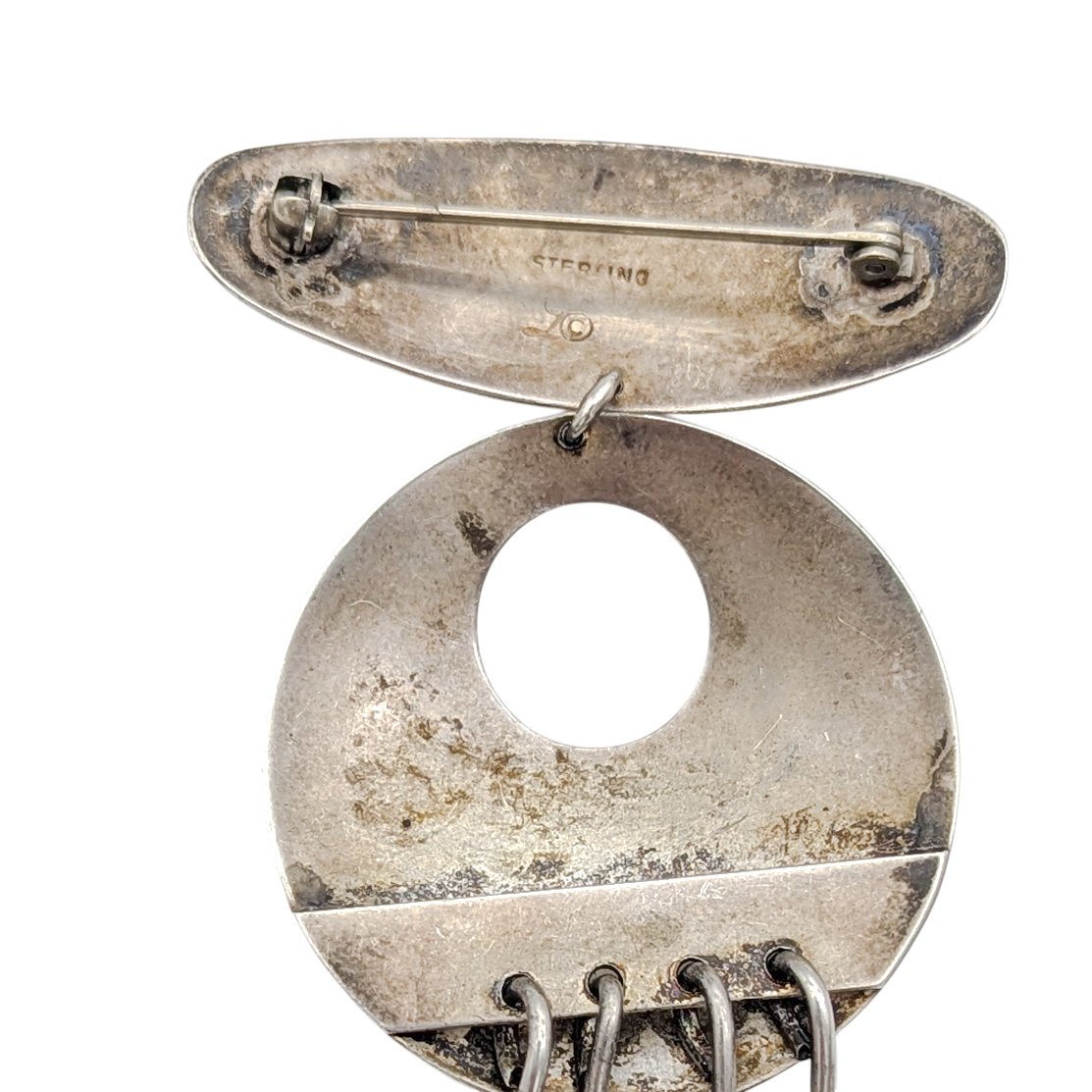 Mid-Century Sterling Silver Modernist Dangle Brooch