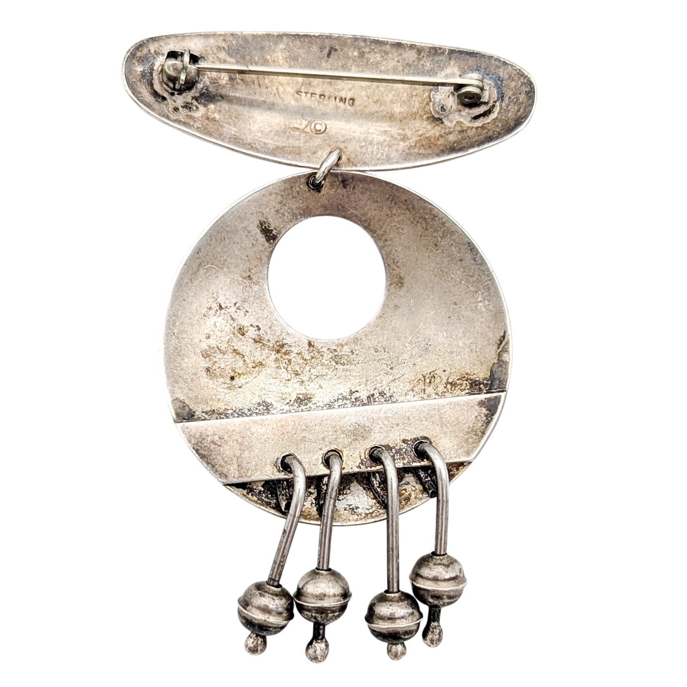 Mid-Century Sterling Silver Modernist Dangle Brooch
