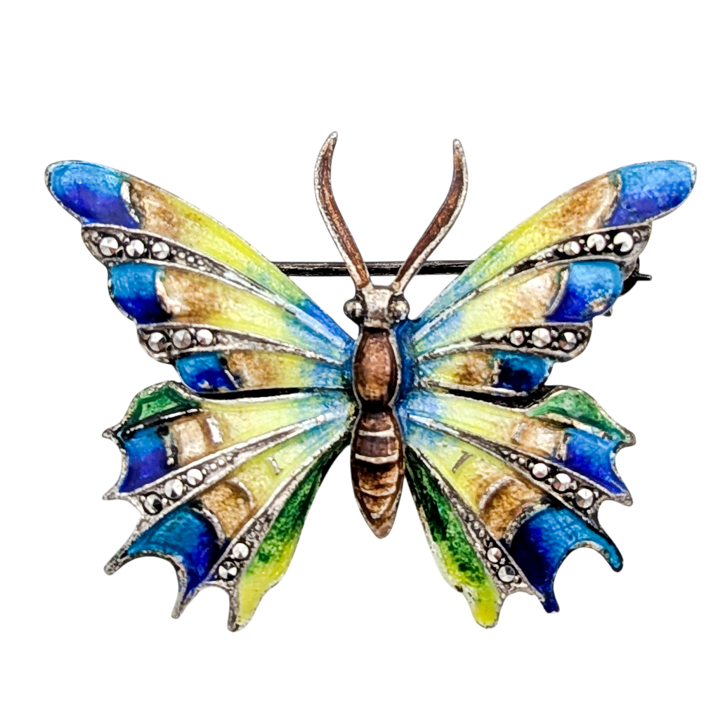 Vintage Sterling Silver German Enamel Butterfly Brooch