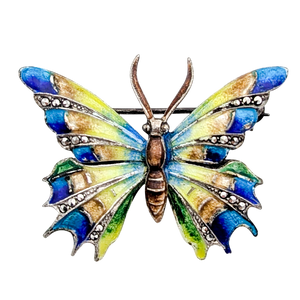 Vintage Sterling Silver German Enamel Butterfly Brooch