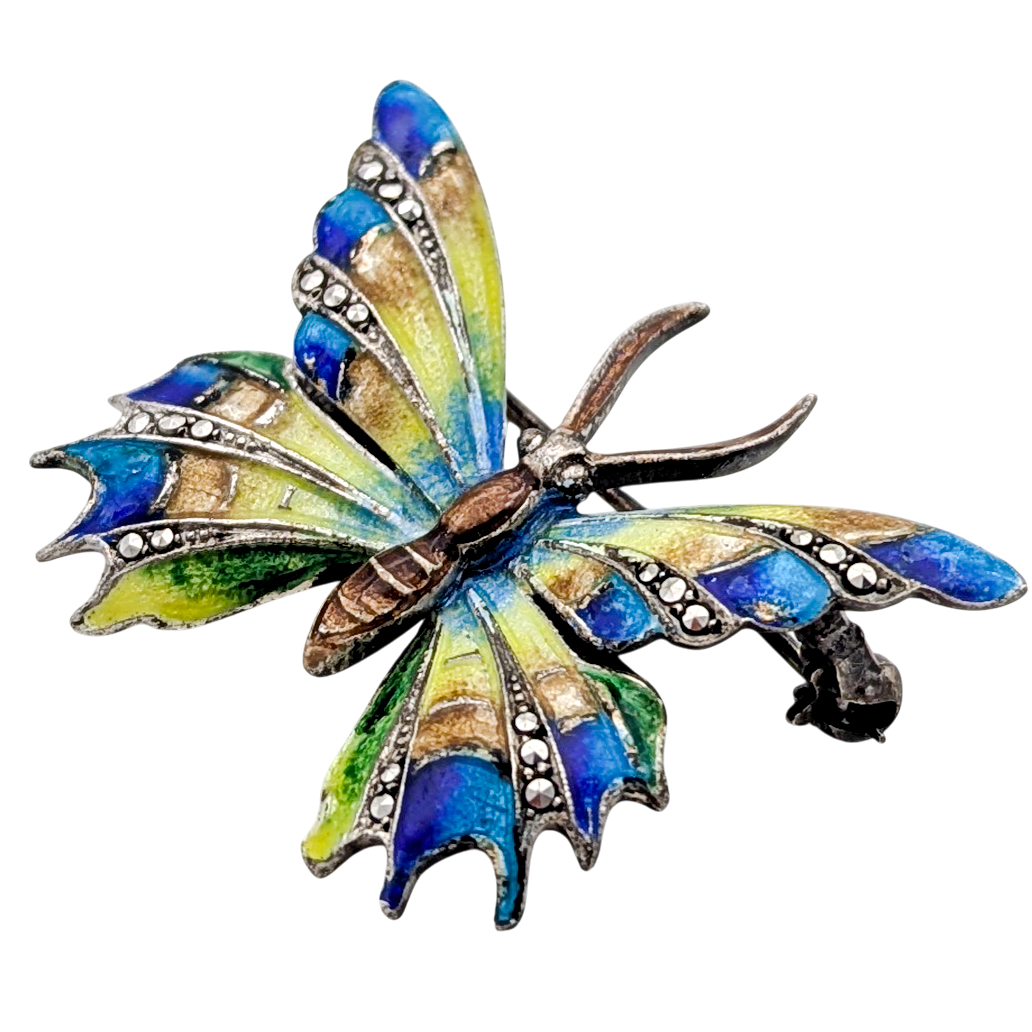 Vintage Sterling Silver German Enamel Butterfly Brooch