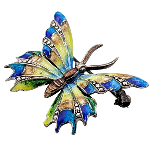 Vintage Sterling Silver German Enamel Butterfly Brooch