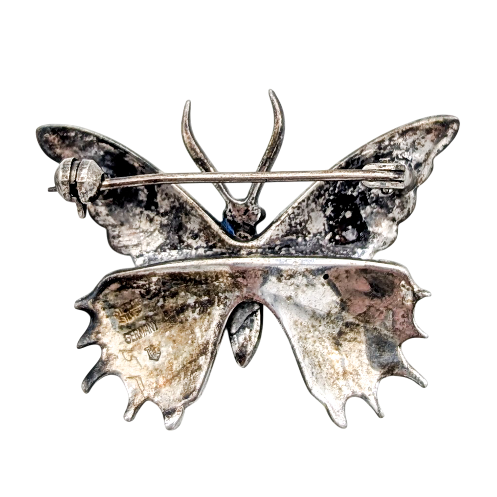 Vintage Sterling Silver German Enamel Butterfly Brooch