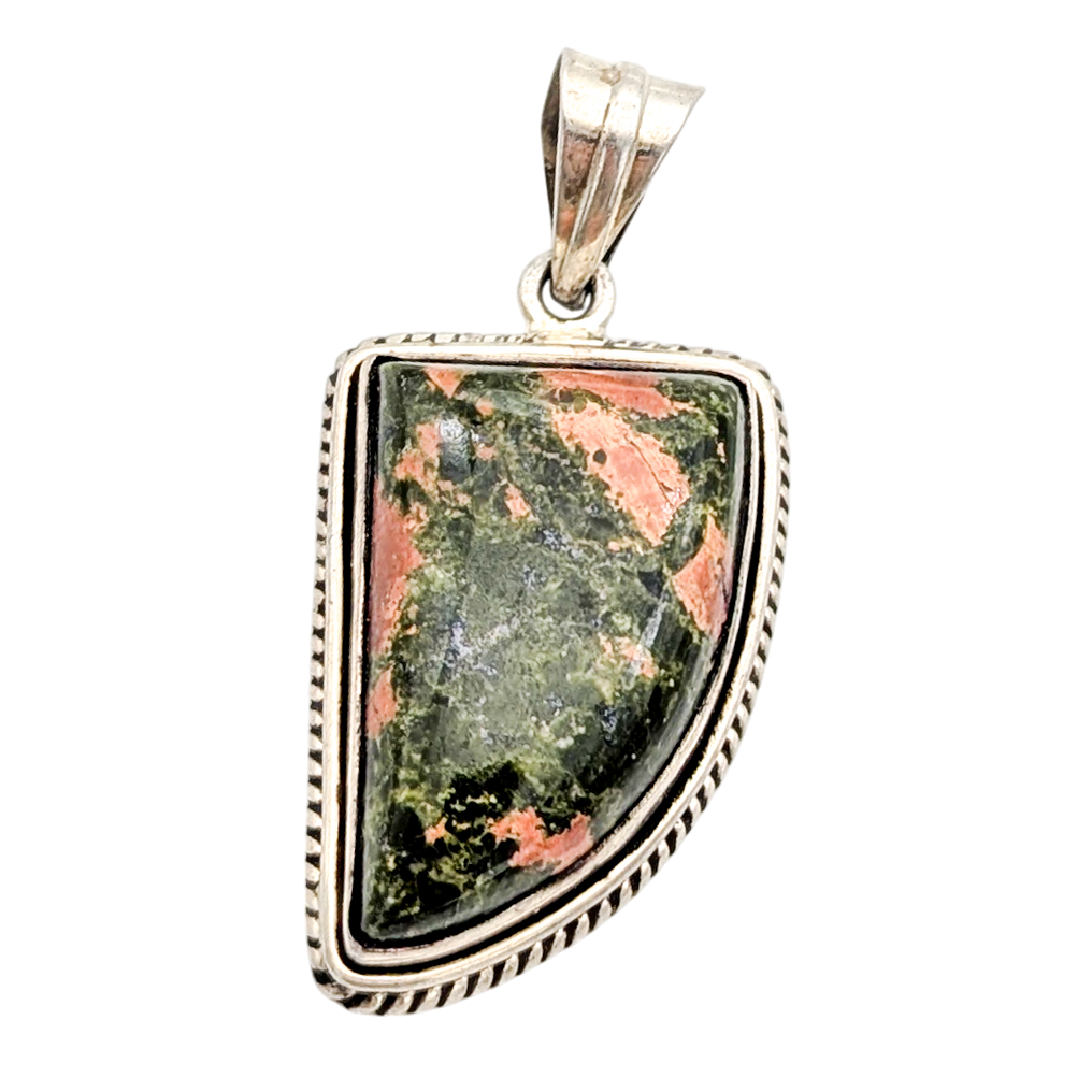 Sterling Silver Unakite Cabochon Pendant 19.9 Grams