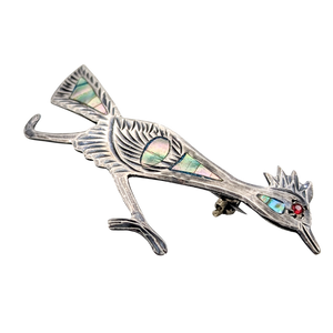 Vintage Sterling Silver JFCM Roadrunner Brooch