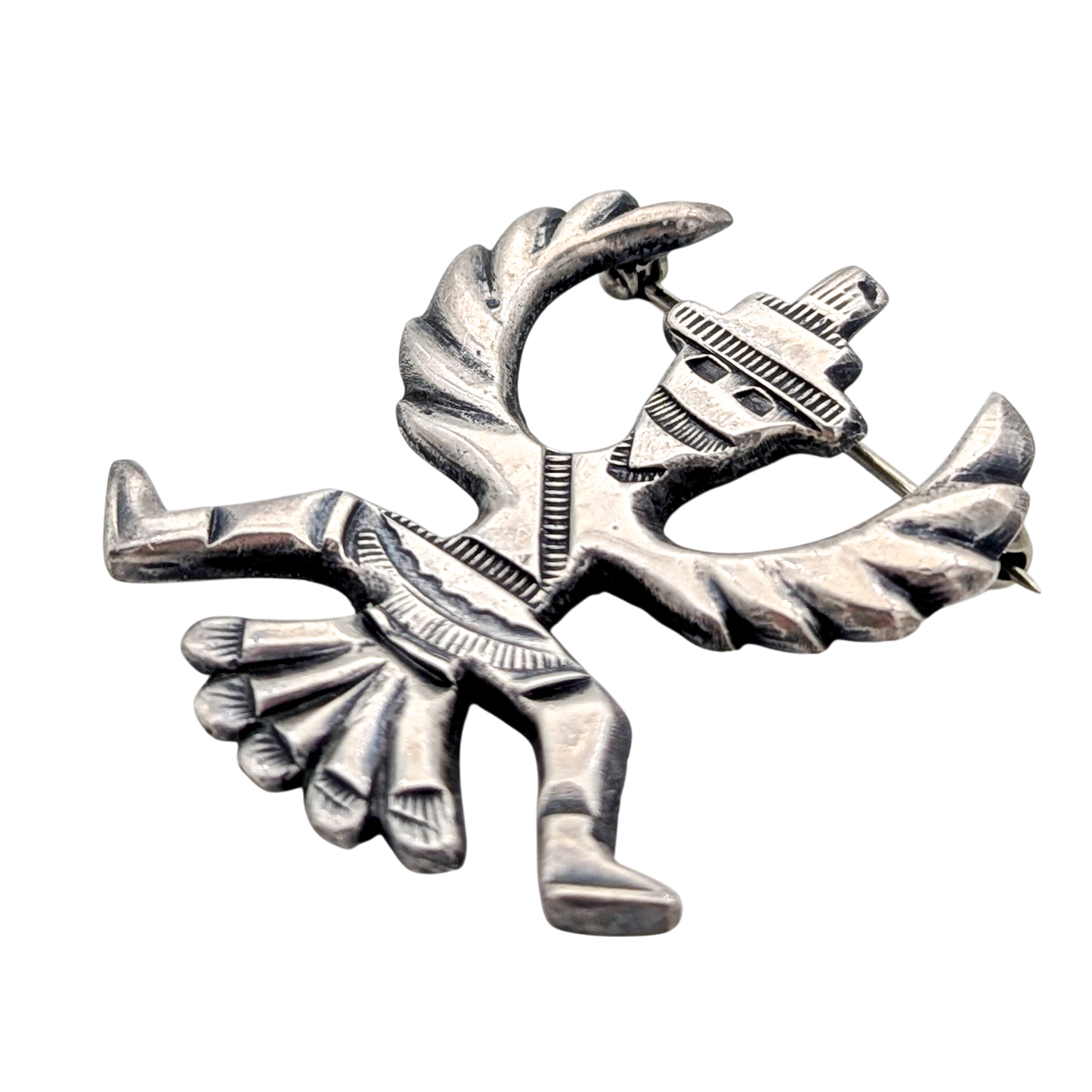Vintage Sterling Silver Tufa Cast Knifewing Brooch