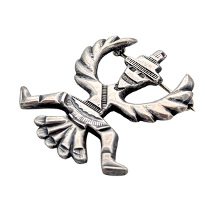 Vintage Sterling Silver Tufa Cast Knifewing Brooch
