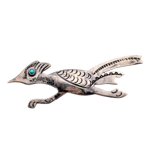 Vintage Sterling Silver Turquoise Roadrunner Brooch
