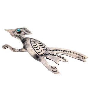 Vintage Sterling Silver Turquoise Roadrunner Brooch
