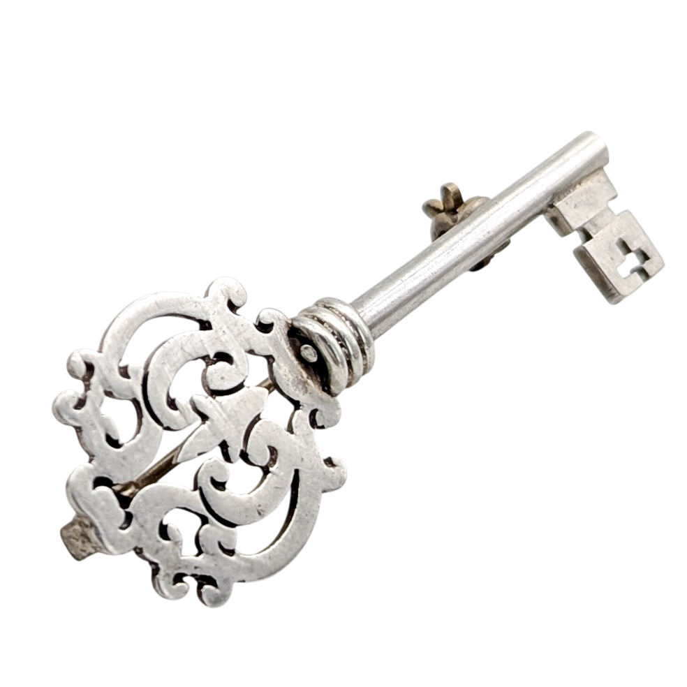 Vintage Taxco Sterling Silver Skeleton Key Brooch