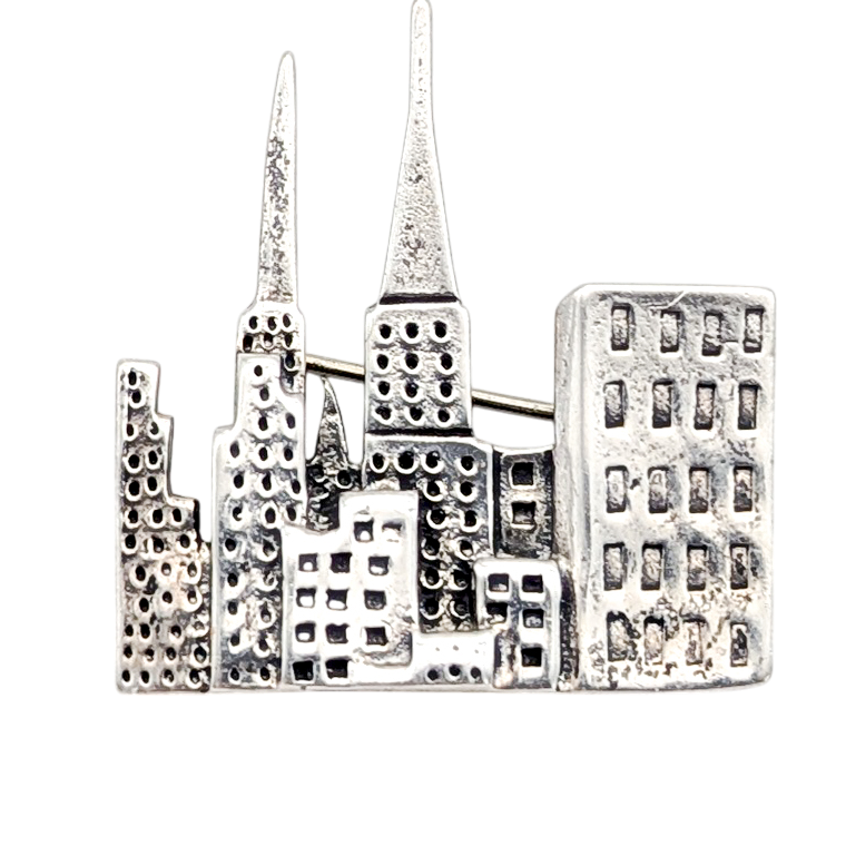Vintage Sterling Silver City Skyline Brooch
