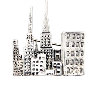 Vintage Sterling Silver City Skyline Brooch