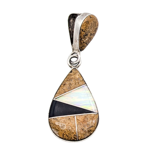 Sterling Silver Multi Stone Mosaic Inlaid Pendant