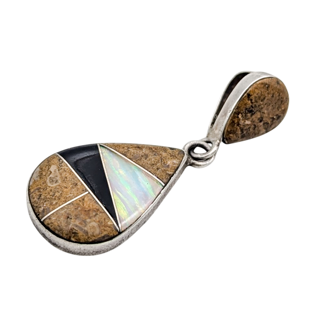 Sterling Silver Multi Stone Mosaic Inlaid Pendant