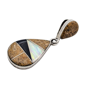 Sterling Silver Multi Stone Mosaic Inlaid Pendant