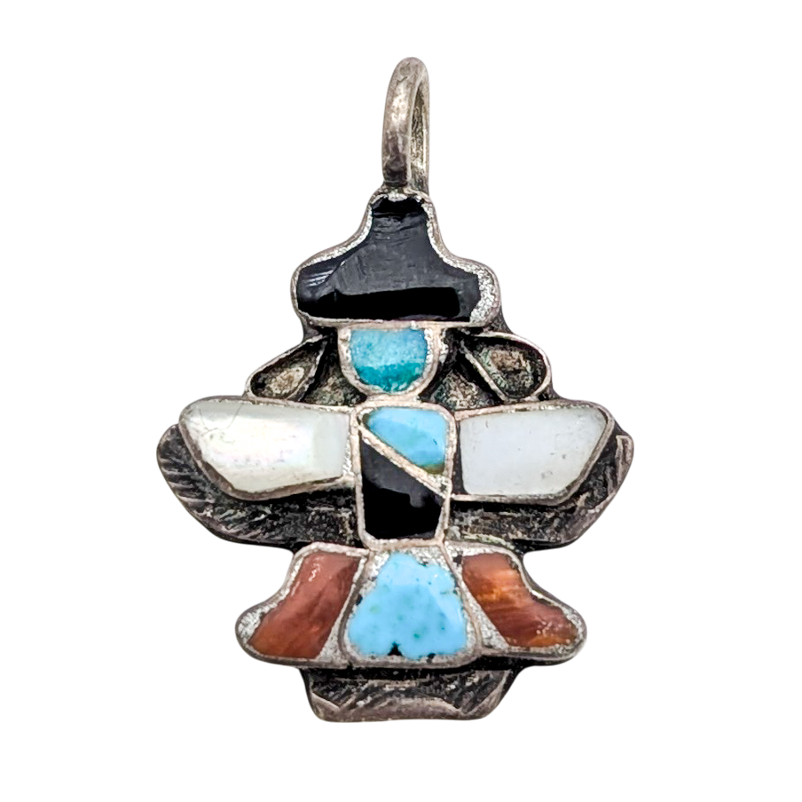 Vintage Sterling Silver Multi-Stone Kachina Pendant