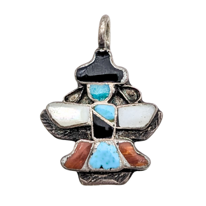 Vintage Sterling Silver Multi-Stone Kachina Pendant