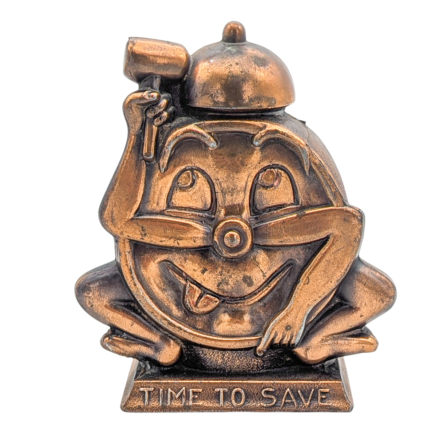 Vintage Time to Save Copper Clock Bank