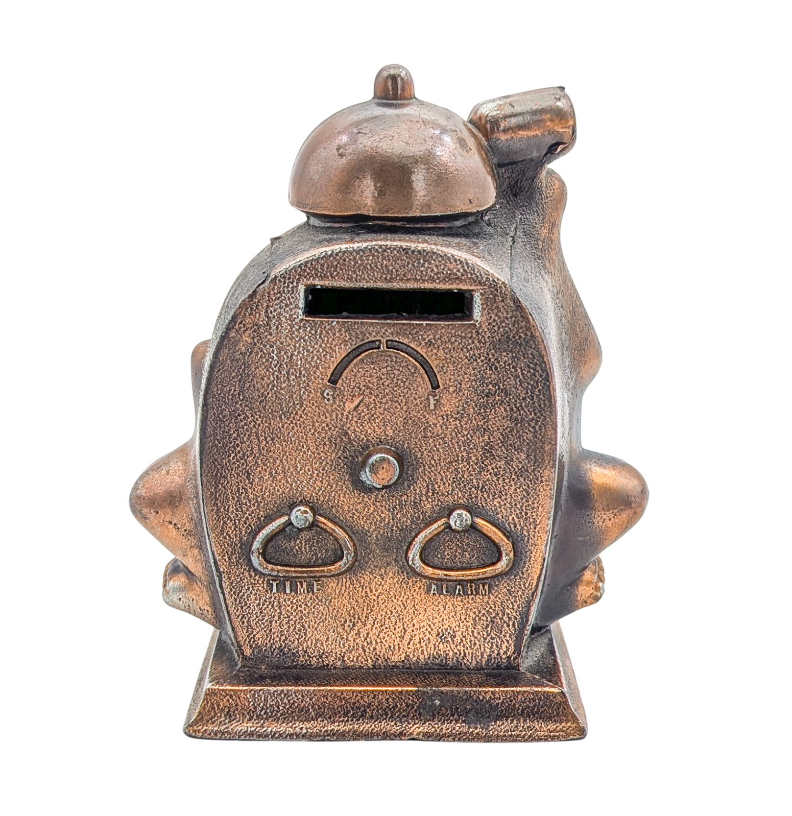 Vintage Time to Save Copper Clock Bank
