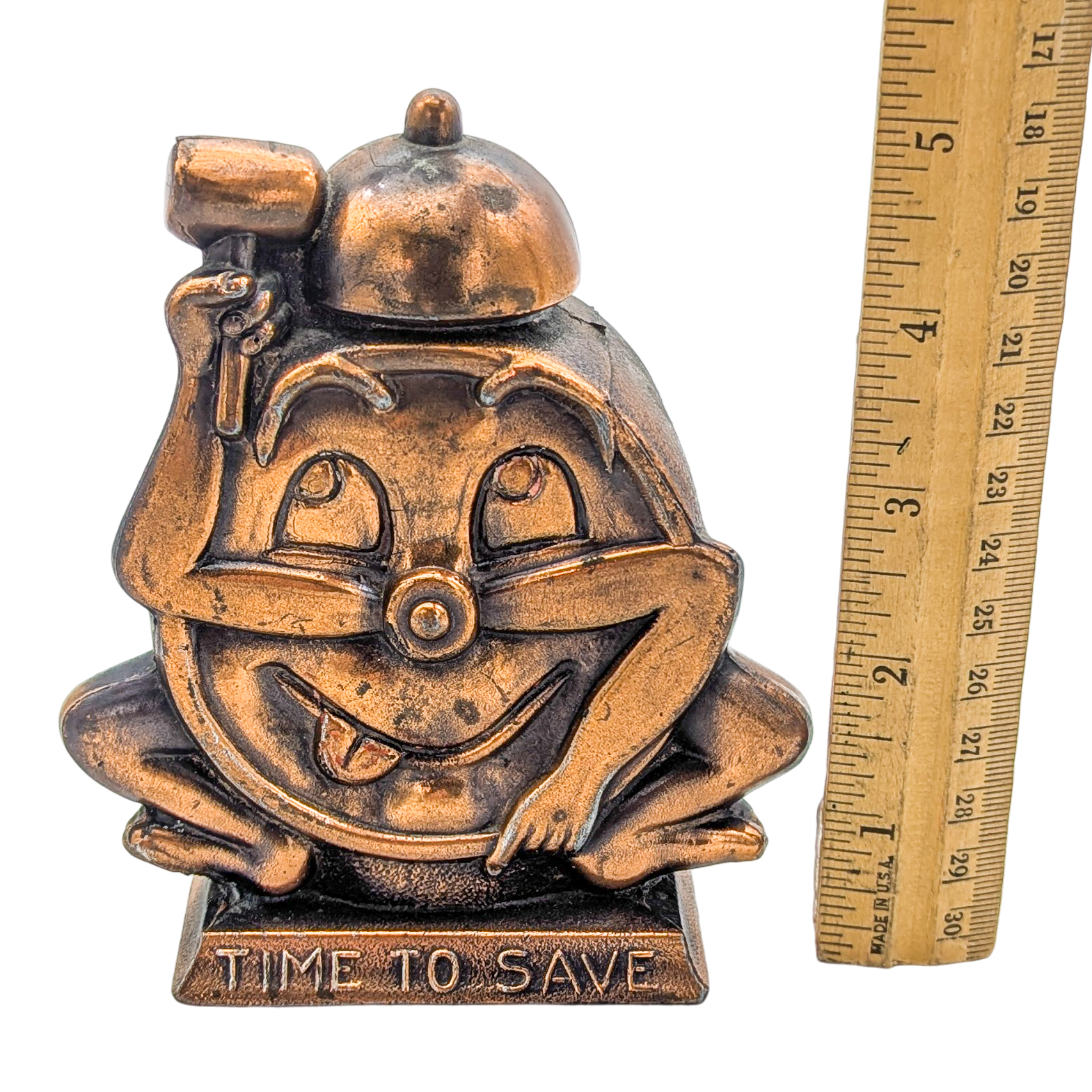 Vintage Time to Save Copper Clock Bank