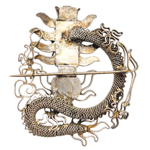 Antique Chinese Export Silver Filigree Dragon Brooch