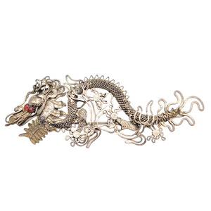 Antique Chinese Export Silver Filigree Dragon Brooch