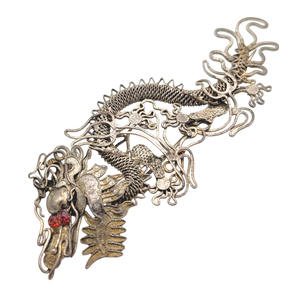Antique Chinese Export Silver Filigree Dragon Brooch