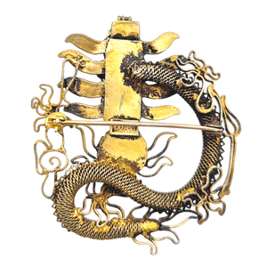 Antique Chinese Export Silver Filigree Dragon Brooch
