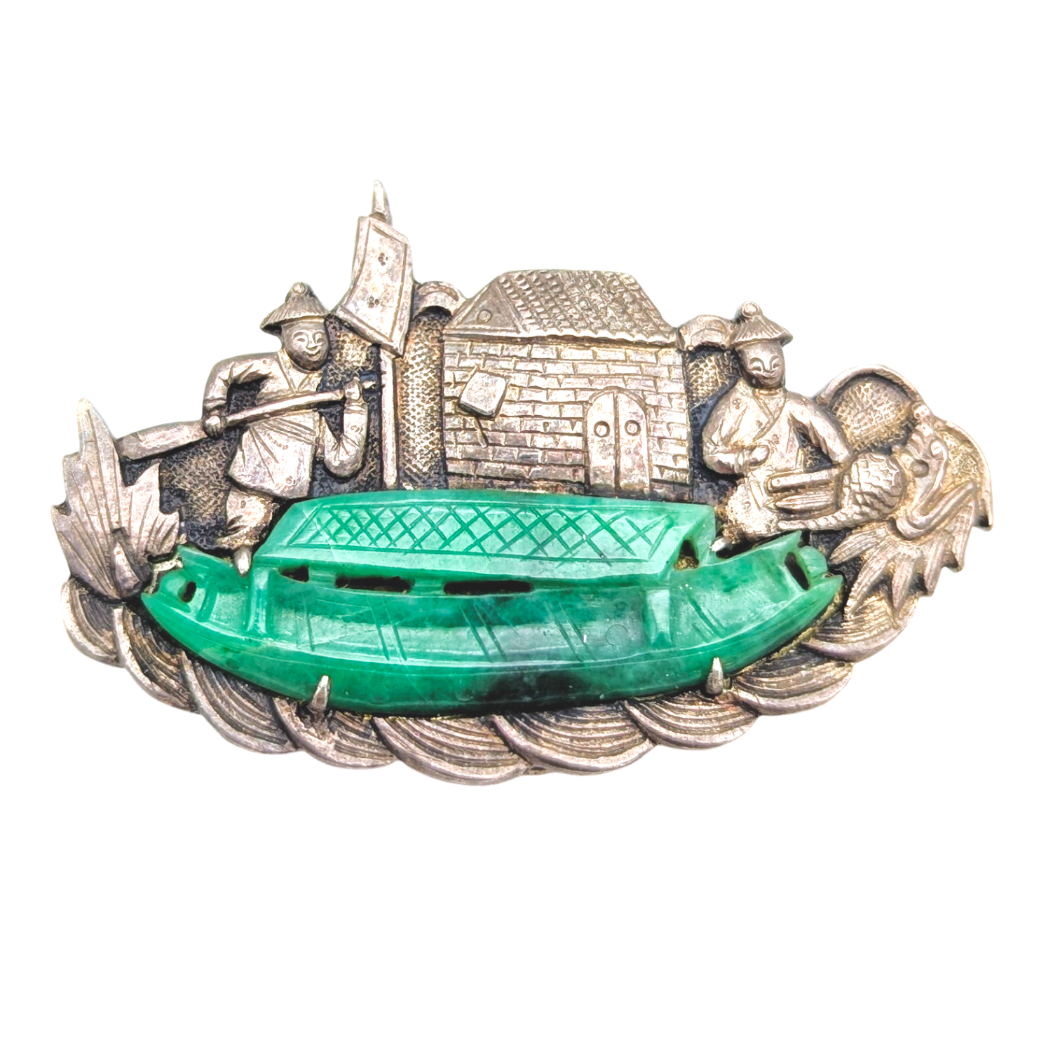 Vintage 925 Silver Chinese Jadeite Dress Clip