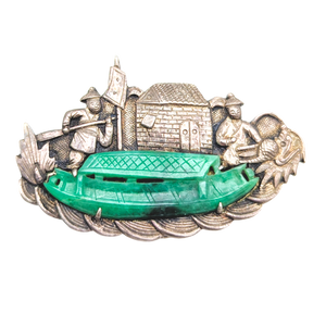 Vintage 925 Silver Chinese Jadeite Dress Clip