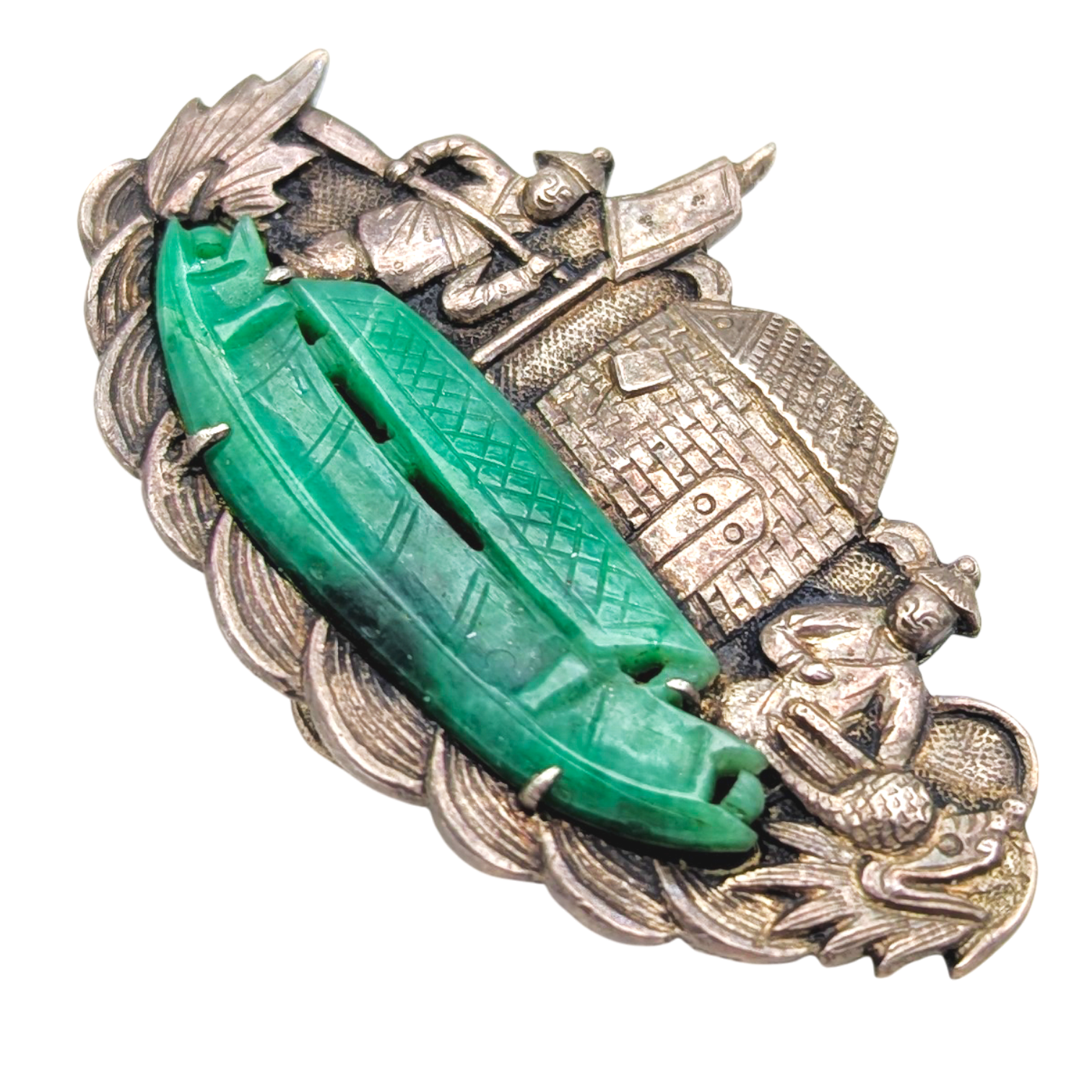 Vintage 925 Silver Chinese Jadeite Dress Clip