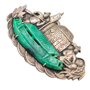 Vintage 925 Silver Chinese Jadeite Dress Clip