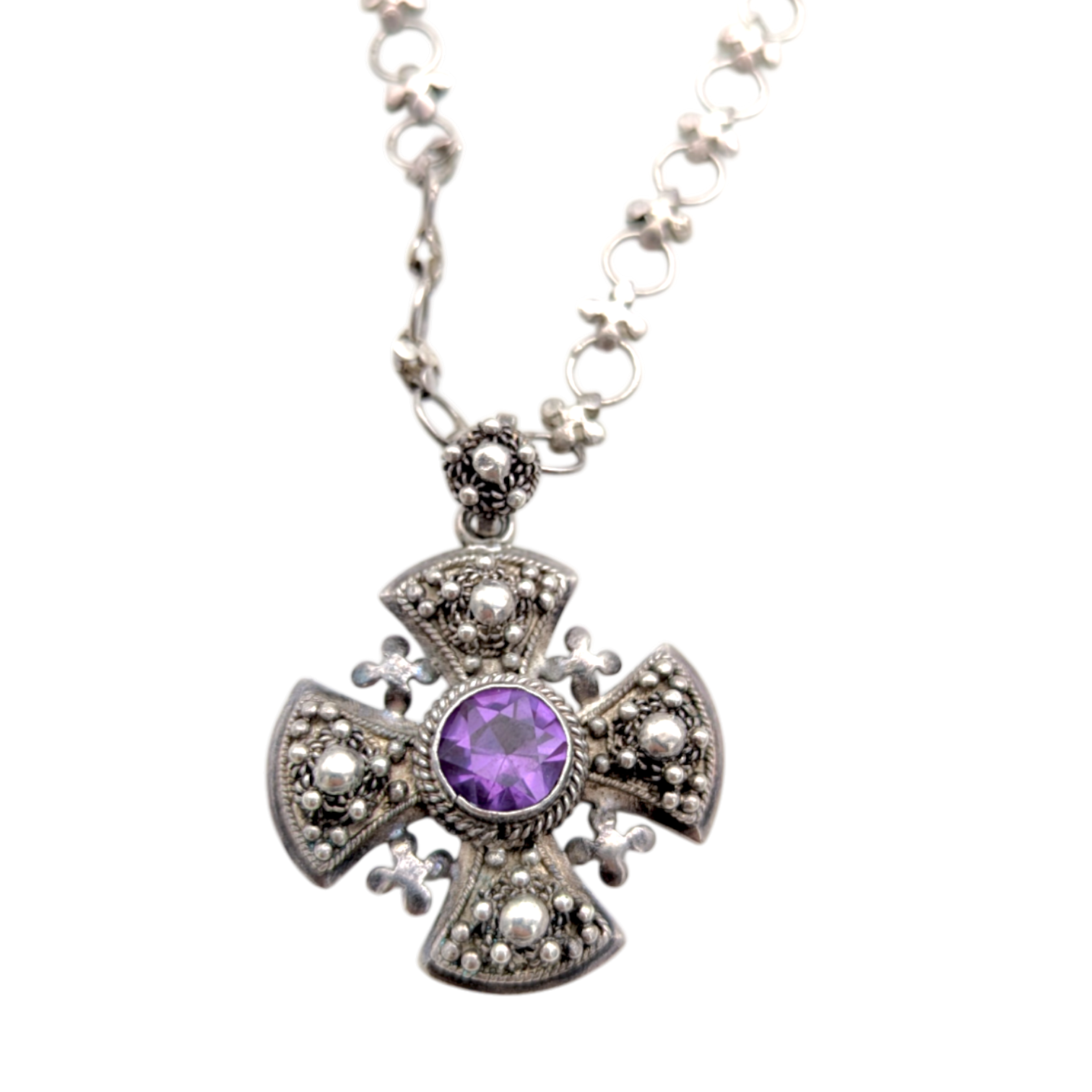 Vintage Sterling Silver Jerusalem Cross Necklace