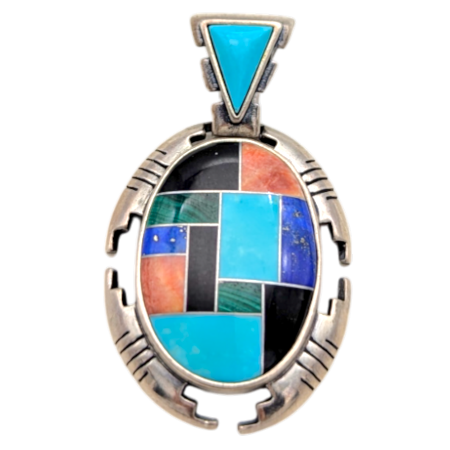 Vintage Relios Sterling Silver Multi-Stone Inlay Pendant