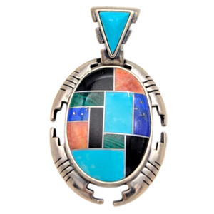 Vintage Relios Sterling Silver Multi-Stone Inlay Pendant
