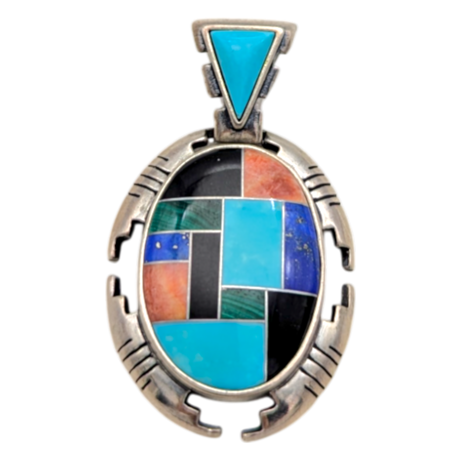 Vintage Relios Sterling Silver Multi-Stone Inlay Pendant