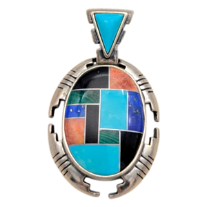 Vintage Relios Sterling Silver Multi-Stone Inlay Pendant