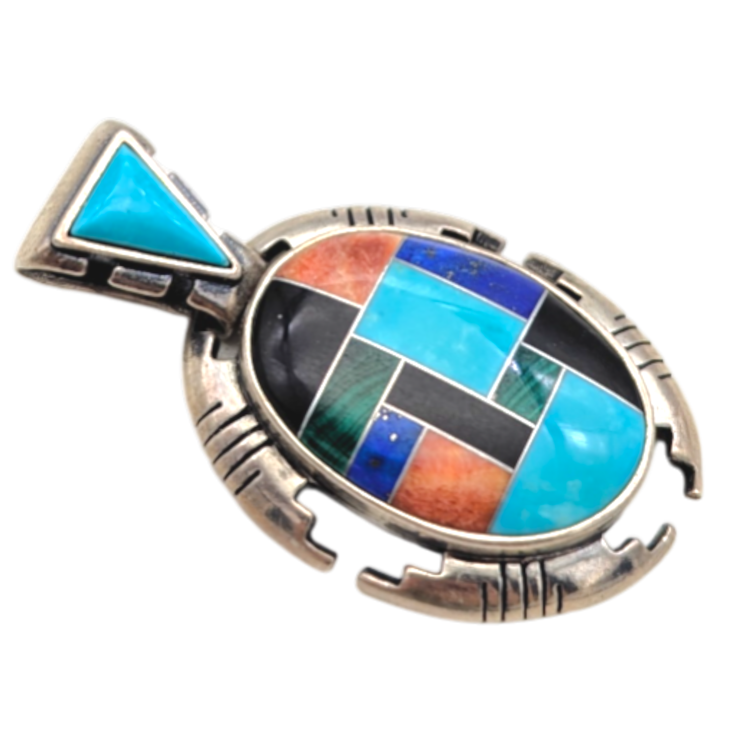 Vintage Relios Sterling Silver Multi-Stone Inlay Pendant