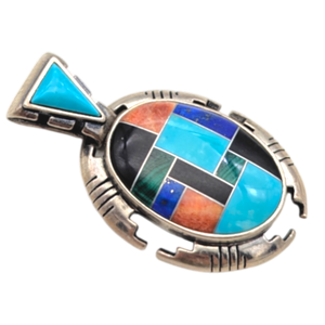 Vintage Relios Sterling Silver Multi-Stone Inlay Pendant